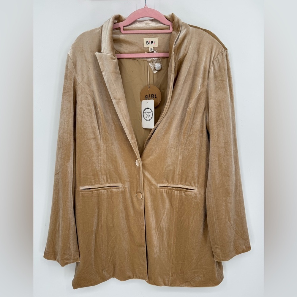 BiBi Women's Champagne Velvet Blazer Fall Layer Quiet Luxury NWT Plus Size XL